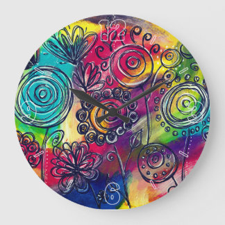 Grande Horloge Ronde Jardin aux fleurs colorées de Whimsical Oeuvre ori