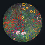 Grande Horloge Ronde Jardin aux fleurs Gustav Klimt<br><div class="desc">Clock featuring Gustav Klimt's oil painting Farm Garden with Sunflowers (1907). A beautiful garden of sunflowers and exquisite blue,  rouge,  purple,  rose et white flowers. A great gift for fans of Art Nouveau and Austrian art.</div>