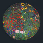 Grande Horloge Ronde Jardin aux fleurs Gustav Klimt<br><div class="desc">Clock featuring Gustav Klimt's oil painting Farm Garden with Sunflowers (1907). A beautiful garden of sunflowers and exquisite blue,  rouge,  purple,  rose et white flowers. A great gift for fans of Art Nouveau and Austrian art.</div>