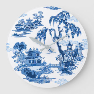 Grande Horloge Ronde Jardin de pagode en porcelaine bleue
