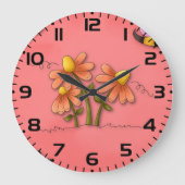 Grande Horloge Ronde Jardin de printemps mignon de l'abeille et rose fl (Recto)