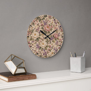 Grande Horloge Ronde Jardin de roses botaniques vintage et motif papill