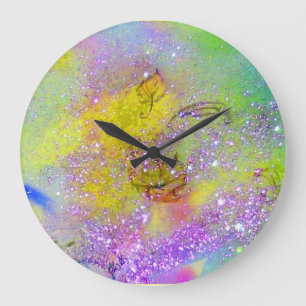 Grande Horloge Ronde JARDIN DES OMBRES PERDUES - Jaune violet vert