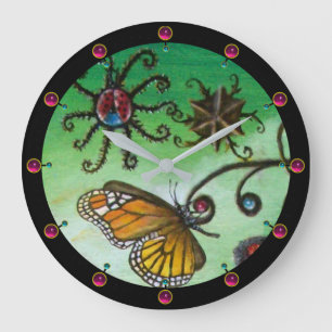 Grande Horloge Ronde JARDIN DU Papillon magique MELISSA, Ladybug, Vert