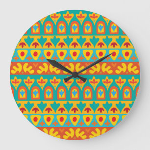 Grande Horloge Ronde Jardin Ethnique Vintage Fond Sans Couture