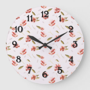 Grande Horloge Ronde Jardin floral aquarelle rose