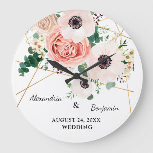 Grande Horloge Ronde Jardin rose Floral Anniversaire de mariage Personn