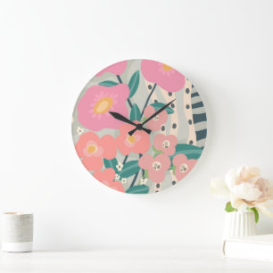 Grande Horloge Ronde Jardin Whimsical Moderne Mur Floral