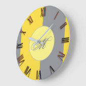 Grande Horloge Ronde Jaune clair et gris doux Personnaliser (Angle)