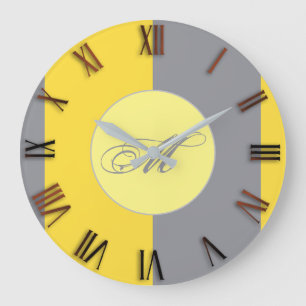 Grande Horloge Ronde Jaune Clair Et Gris Doux Personnaliser