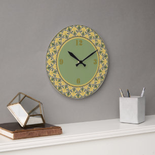 Grande Horloge Ronde Jaune classique et vert