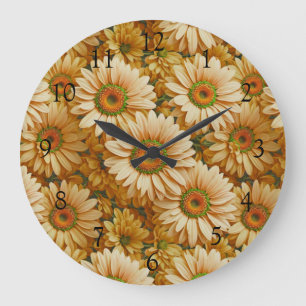 Grande Horloge Ronde Jaune floral jaune tournesol jaunes marguerites