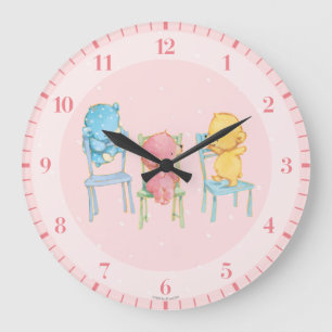 Grande Horloge Ronde Jaune, rose, et bleu concerne des chaises