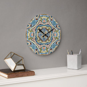 Grande Horloge Ronde Jaune Vert Turquoise Bleu Orange Hippie Art Bohème