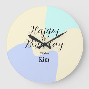 Grande Horloge Ronde Jaune violet vert joyeux anniversaire abstrait pas
