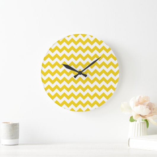 Grande Horloge Ronde Jaune Zigzag, Jaune Chevron, Motif géométrique (Maison)