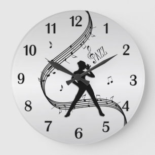 Grande Horloge Ronde Jazz Dance Silver Black Numéros