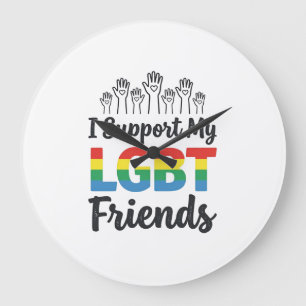 Grande Horloge Ronde Je soutiens mes amis LGBT Vectoriel de Fierté Arc-