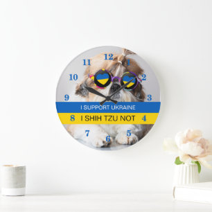 Grande Horloge Ronde Je suis pour l'Ukraine Je Shih Tzu Pas le drapeau 