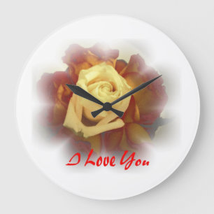 Grande Horloge Ronde Je t'aime Roses