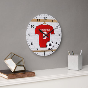 Grande Horloge Ronde Jersey de football rouge et blanc personnalisé