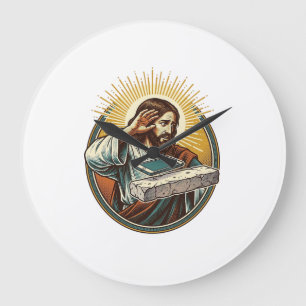Grande Horloge Ronde Jésus a laissé tomber son téléphone face contre le