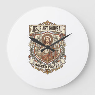 Grande Horloge Ronde Jésus Art Nouveau Affiche Sacrée Jésus Art Nouvea