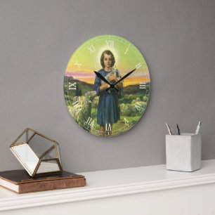Grande Horloge Ronde Jésus-Christ berger vintage avec agneau bébé