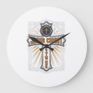 Grande Horloge Ronde Jésus-Christ Mon Espoir Vivant Croix Vintage