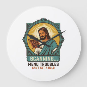 Grande Horloge Ronde Jésus Code QR flou ne scannera pas Menu Humour Tec