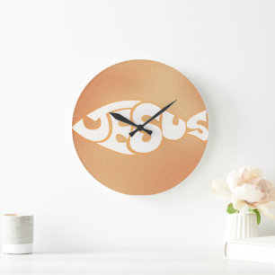 Grande Horloge Ronde "Jésus" en Forme de Poisson Don chrétien Pasteur