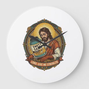 Grande Horloge Ronde Jésus épuisé Tube de protéine vide Humour de gym