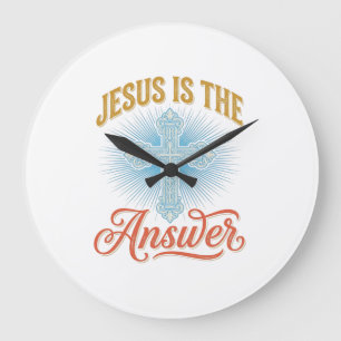 Grande Horloge Ronde Jésus est la réponse Croix chrétienne Vector Desig