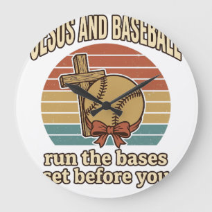 Grande Horloge Ronde Jésus et Baseball Vintage Chemise Chrétienne