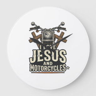 Grande Horloge Ronde Jésus et motos vintage chrétien conception de mota