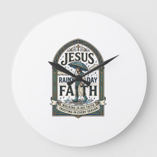 Grande Horloge Ronde Jésus Jour de Pluie Foi Jésus Jour de Pluie Foi Ch