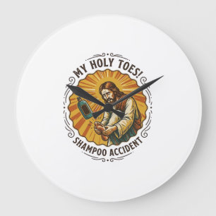 Grande Horloge Ronde Jésus laissant tomber la bouteille de shampoing su