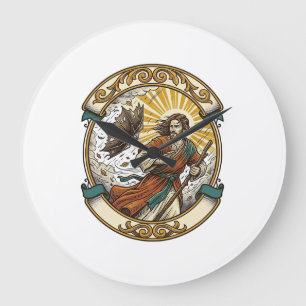 Grande Horloge Ronde Jésus Parapluie Cassé Retourné Par Le Vent Orageux