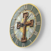 Grande Horloge Ronde Jesus Rustic Textured Cross (Angle)