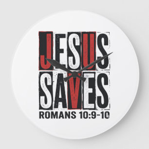 Grande Horloge Ronde Jésus Sauve Romains 10_9 Chemise Vintage Chrétienn