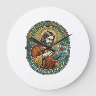 Grande Horloge Ronde Jésus Souris Double Clic Cassée Bureau IT Tech