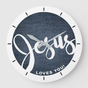 Grande Horloge Ronde Jésus t'aime Denim