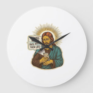 Grande Horloge Ronde Jésus Téléphone Mort Pas de Musique Humour de Gym