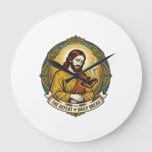 Grande Horloge Ronde Jésus vaincu fumant du pain grillé brûlé petit-déj