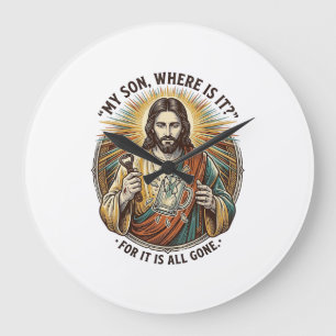 Grande Horloge Ronde Jésus Verre à Bière Vide Cassé Barman Boisson Humo