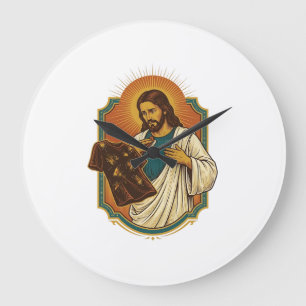 Grande Horloge Ronde Jésus Vêtements De Sport Noirs Couverts De Craie D