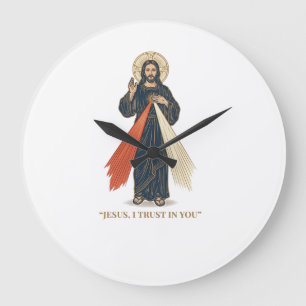 Grande Horloge Ronde Jésus vintage je fais confiance en toi vecteur rel