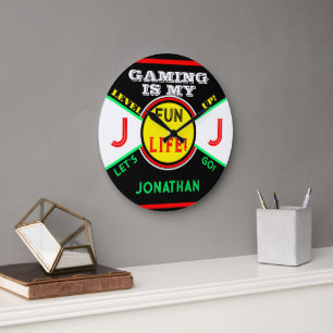 Grande Horloge Ronde Jeu Amusant Life Nom de la salle Black Yellow Gree