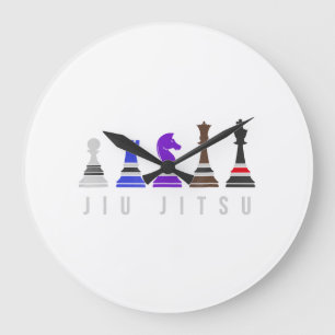 Grande Horloge Ronde jeu d'échec jiu jitsu, cadeau bjj avec texte.