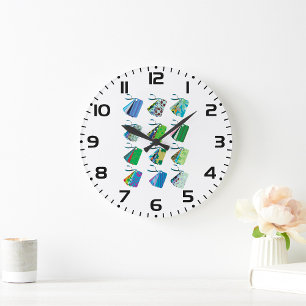 Grande Horloge Ronde Jeu d'étiquettes cadeaux Motif coloré